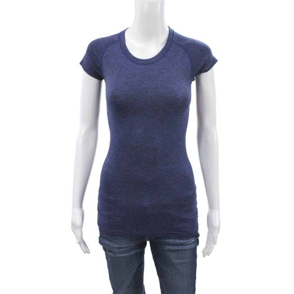Lululemon Womens Basic Blue T-Shirt Scoop Neck Short Sleeve Nylon Size 1